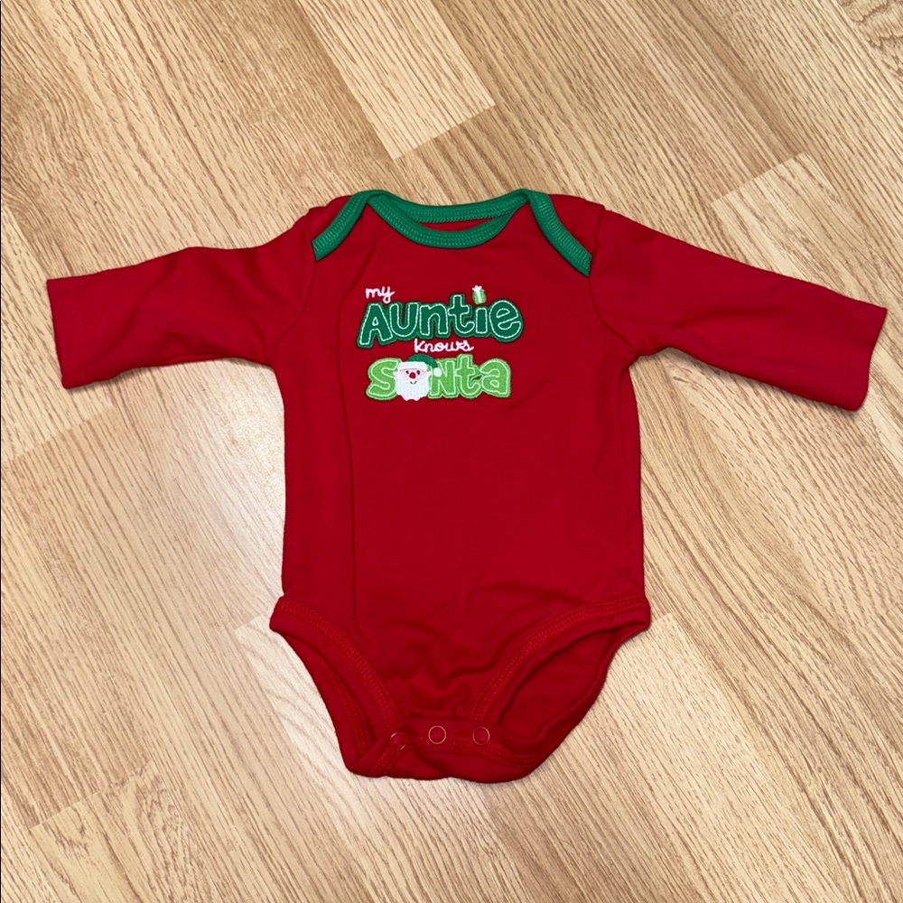 Carter's Auntie Knows Santa Christmas Onesie. Holiday Cotton Durable